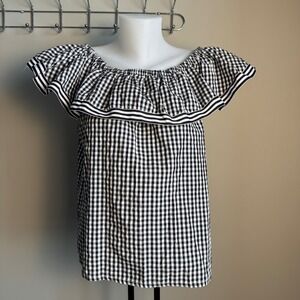 Honey Gingham Off The Shoulder Ruffle Top XXL Black White Checkered Cropped Y2K